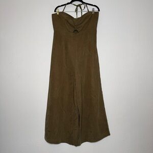 Elevenses Anthropologie Green Linen Blend Halter Tropical Jumpsuit Size 12